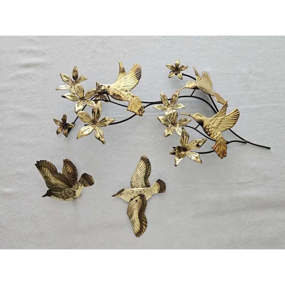 Vintage Homco Metal Wall Decor Hummingbirds Flowers Brass MCM Home Interiors Set